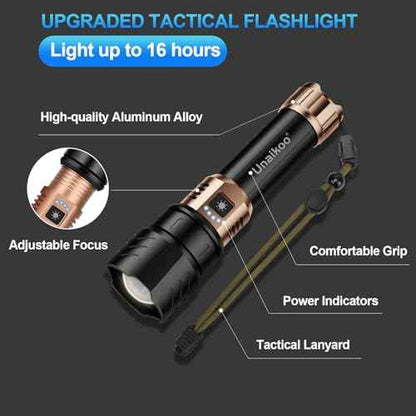 Rechargeable Flashlight High Lumens - 10000LM Powerful Tactical Flashlights with 4 Modes Zoomable LED Flashlight Waterproof Brightest Flash Light for Emergencies Camping Hiking Outdoor C2