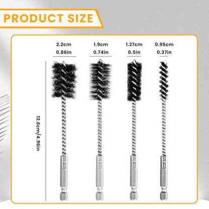4 Pcs Copper Tube Pipe Cleaner Drill Brush, Stainless Steel Drill Wire Bore Cleaning Brushes 1/4" Hex Shank for Power Drills, Impact Drivers (9/12/19/22mm)