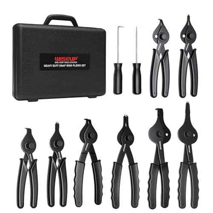 WISEUP 10-Piece Snap Ring Pliers Set, Heavy Duty Internal/External Circlip Pliers Kit with Straight Bent Pliers Hook an Pick, Straight/Bent Jaw Tips for C-Clip Ring Remover with Storage Case