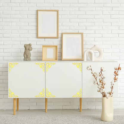 uxcell 4 Pcs Self-Adhesive Wall Sticker Mirror Decals, Acrylic Hollow Mirror Tiles Sticker Applique Corner Hollow Stickers for Home Room Background Decoration, Light Gold (10x10cm)