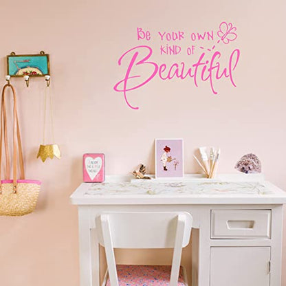 Be Your Own Kind of Beautiful Wall Stickers Quote, CUNYA DIY Vinyl Butterfly Decal Wallpaper Wall Decor for Bedroom Teen Girl Home Decoration (Pink)