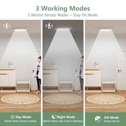 Battery Operated Motion Sensor Ceiling Light with Remote, USB Rechargeable Magnetic Closet Light 5 Color Temperatures Dimmable Timing Motion Activated Stairs Light for Pantry Porch- 2 Pack