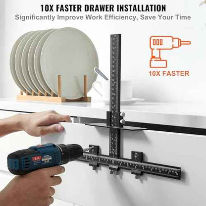 VEVOR Cabinet Hardware Jig, Aluminum Alloy Cabinet Handle Jig with Center Punch, Adjustable Cabinet Hardware Template Tool, for Installation of Door Drawer Front Knobs Handles and Pulls
