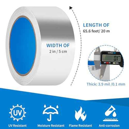 Thicker Silver Aluminum Foil Tape for Ductwork, 2-inch x 65 Feet, 3.9 mils High-Temperature Sealing & Patching, Heavy Duty HVAC Tape for Air Ducts Vents, Metal Repair, Exhaust Pipe, AC Dryer, Furnace
