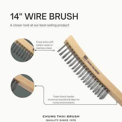14¡° Plastic Handle Wire Brush Set (562301) ? 2 Pack 3 Row Scratch Brush Premium Carbon Steel Bristles, Durable, Paint Removal, Rust Removal, Scrubbing, Deep Cleaning, and Detailing