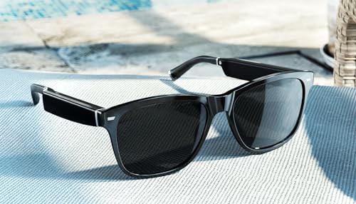 Amazon Echo Frames, an Alexa device (newest model), Smart glasses with Alexa, Modern Rectangle frames in Charcoal Gray with polarized sunglass lenses