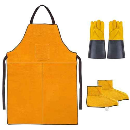 Men's Gloves and Feet Welding Apron - Heat Resistant and Flame Retardant Leather Processing Shop Blacksmith Apron