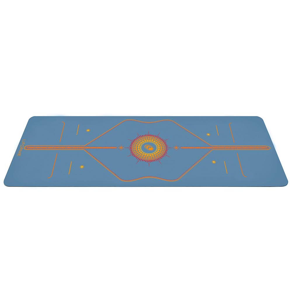 Liforme Printed Yoga Mat Collection - Free Yoga Bag Included - Patented Alignment System, Warrior-like Grip, Non-Slip, Eco-friendly, Sweat-resistant, Long, Wide and Thick for Comfort (Radiant Sun-Blue)