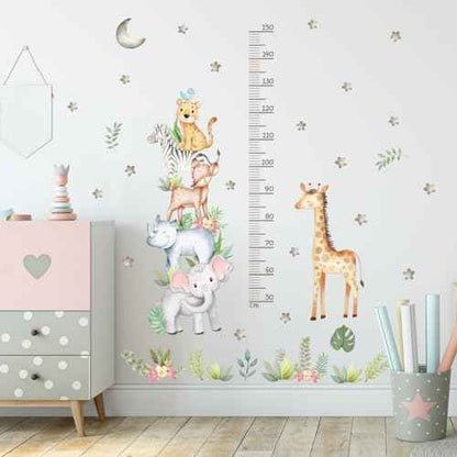 Giraffe & Elephant Kids Height Wall Chart£¬Cute African Animal Height Stickers, Children's Room Wall Stickers, Growth Chart for Wall, Peel & Stick Nursery Wall Decals for Baby Bedroom.
