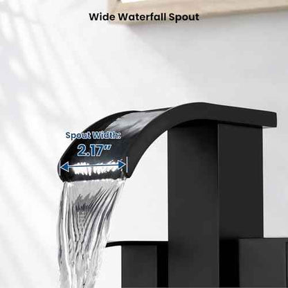 gotonovo Waterfall 4 Inch Centerset Bathroom Sink Faucet 2 Handle Basin Faucets 2 or 3 Hole Deck Mount with Pop Up Drain Included Lavatory Modern Mixer Tap Vanity Faucet Matte Black