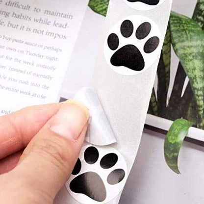 Pengxiaomei Paw Prints Stickers, Dog Paw Stickers, 500 Count, Black, Animal Print, Waterproof, Paper, Round, Indoor, Roll, Wall, Table, Scrapbook