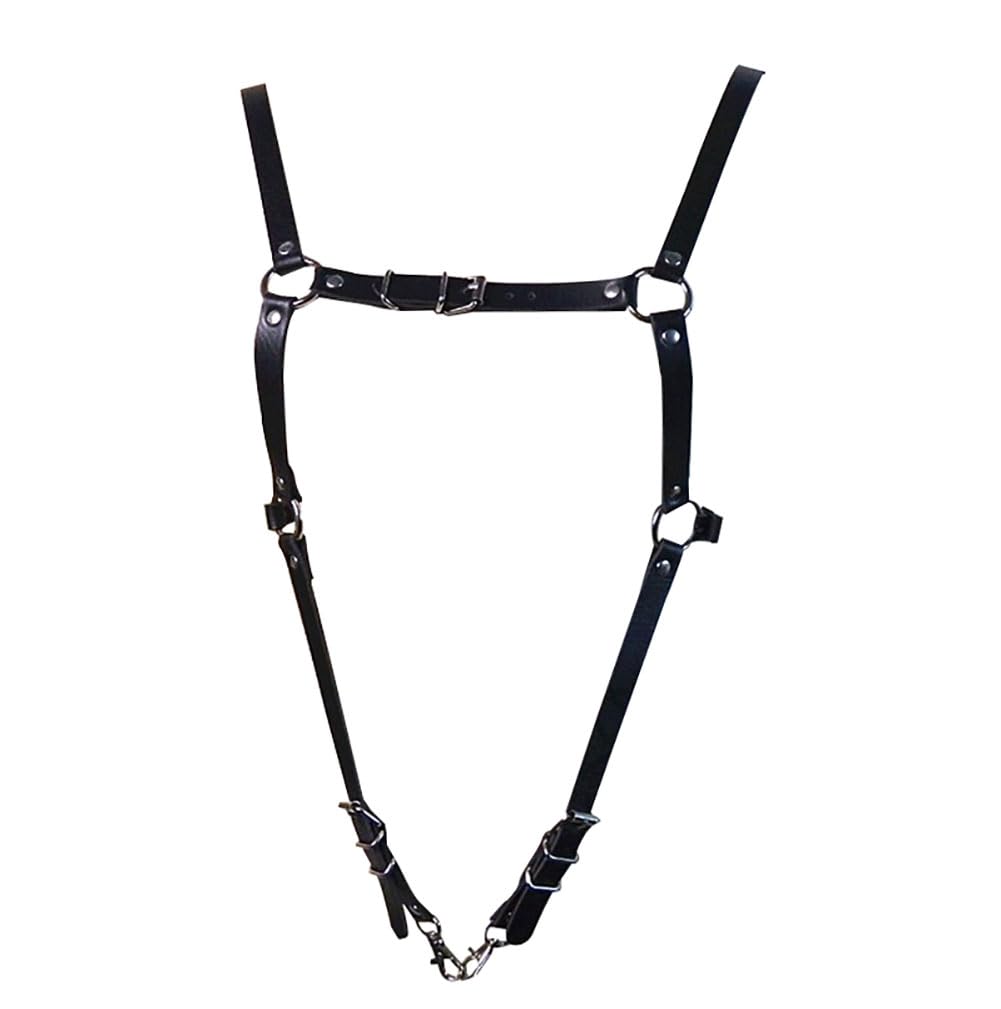 Mens Black Leather Armors Suspenders Shoulder Strap Body Chest Harness Chain Belt Adjustable Gay Punk Clubwear Costume