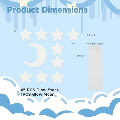 Glow in The Dark Stars for Ceiling,45Stars & 1Moon,Glow in The Dark Stars,Luminous Star and Moon Wall Stickers,Star Stickers for Bedroom Decor, Birthday Gifts£¨Green£©