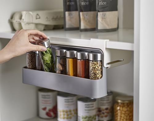 Joseph Joseph Spice Rack Organizer - Under-Shelf Kitchen Cabinet Storage Solution for Spices, Grey