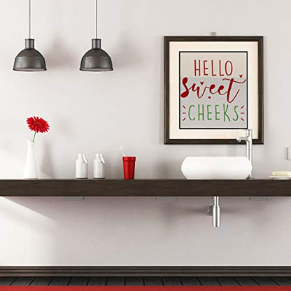 9 Pieces Bathroom Stencils Bathroom Wall Decor Sign Stencils Reusable Quote Saying Stencils Template with Open Ring for Painting on Wood Wall Mirror Bathroom Decor