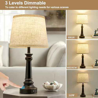 Touch Lamps for Nightstand Set of 2 - Black Table Lamp for Bedroom 3 Way Dimmable Bedside Lamp with USB C+A Ports - Lamps for Night Stands Living Room End Table,2 LED Bulbs Included