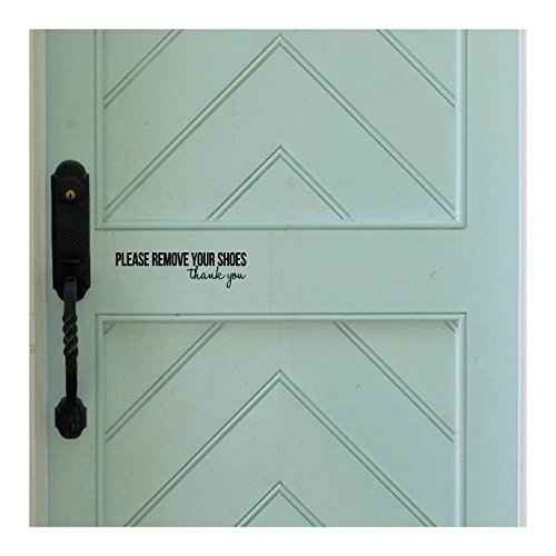 Please remove your shoes..thank you vinyl lettering wall decal (2.5"H x 9.75"L, Black)
