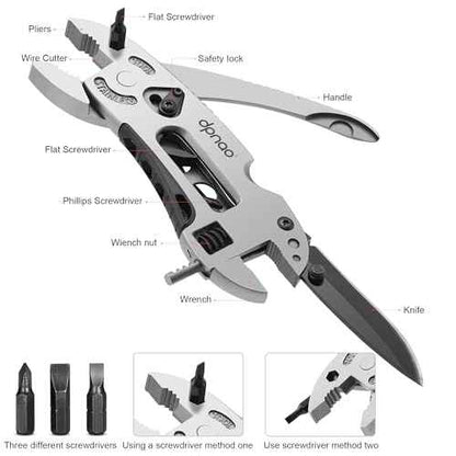 Multitool Wrench adjustable tool/5-in-1 stainless steel multifunctional pocket tool/cross wrench/screwdriver/pliers/portable folding knife with protective cover,outdoor camping,men's Christmas gift