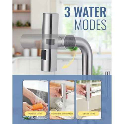 ALEASHA Bar Sink Faucet Single Hole, 3 Water Modes Wet Bar Faucets with Pull Out Sprayer, Prep Sink Faucet 360 Swivel for Small Kitchen Bathroom Faucets with cUPC Supply Lines, Brushed Nickel