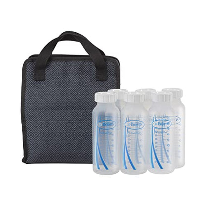 Dr. Brown's Fold & Freeze Bottle Tote, Travel Baby Bottle Insulated Cooler Bag, Store Up to 6 Baby Bottles, Black, BPA Free
