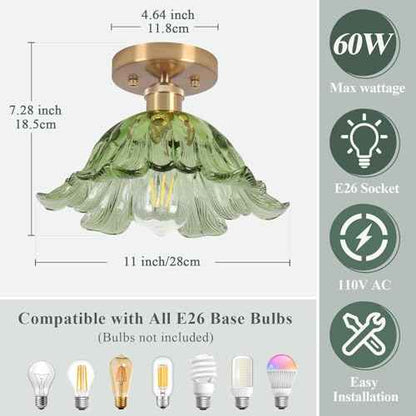 Semi Flush Mount Ceiling Light,Hallway Vintage Lights Fixture Ceiling Green 11" E26 Vintage Light Fixtures for Closet Hallway Kitchen Dining Room