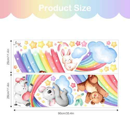 Tanlaby 43" X 43" Animal Rainbow Wall Stickers Bear Elephant Koala Rabbit Wall Decals Peel and Stick Clouds Stars Art Decor for Baby Nursery Kids Bedroom Playroom Daycare Classroom
