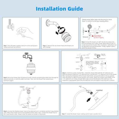 Hibbent All Metal 10'' Filtered Rainfall Shower Head Combo for Easy Reach, High Pressure Shower Head System, Handheld Showerhead, Adjustable Holder, 18'' Extension Arm, Shower Filter, 7-spray, Chrome