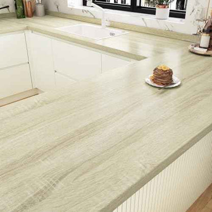WESTICK Light Oak Wood Contact Paper Peel and Stick Countertop Beige Wood Grain Wallpaper Self Adhesive Vinyl Wrap Waterproof Wooden Wall Paper for Counter Covering Tables Kitchen Cabinets 15.8"x80"