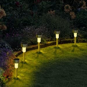 GIGALUMI 16 Pack Solar Path Lights Outdoor,Solar Lights Outdoor Waterproof,Stainless Steel LED Landscape Lighting,Solar Garden Lights for Driveway,Pathway,Patio,Yard