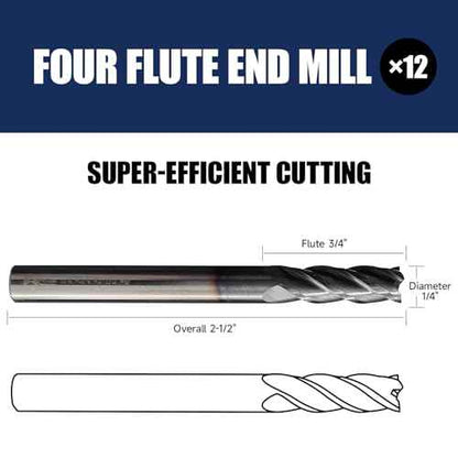 6 Pcs 1/4" Carbide Square End Mill, 4-Flute TIALN Coated CNC Mill Bits for Steel, Alloy Steels, Hardened Steel, End Mills for Precision Milling Tasks, DIYers & Professionals