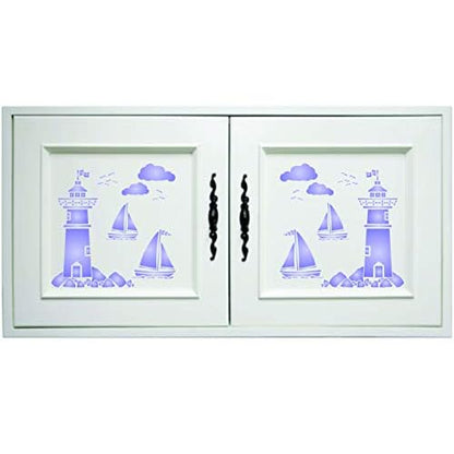 Lighthouse Stencil, 4.5 x 4.5 inch - Sea Ocean Nautical Sailboat Clouds