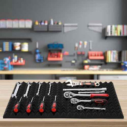 AIRTOON 4PCS Trap Mat Universal Tool Drawer Liners, Heavy Duty Toolbox Drawer Liners, Rolling Tool Chest Liner Foam, Non-Slip Organizer Liner for Toolbox, Cart, Work Bench, 23.62 x 15.75 Inches