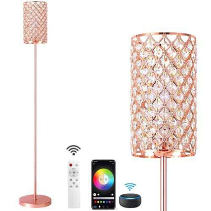 Crystal Floor Lamp with Remote Control, Smart Rose Gold Floor Lamps for Living Room with Bulb Included, Crystal Standing Lamp Rose Gold Home D?cor Floor Lamp for Bedroom