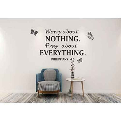 Philippians 4:6 Christian Scripture Quotes Wall Decal, Worry About Nothing Pray About Everything Butterflies Flying Bible Verse Religious Prayer Vinyl Removable Wall Sticker for Home Family
