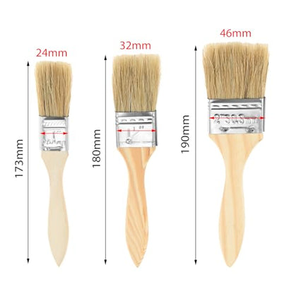 dophee 3PCS Chip Paint Brushes 1Inch 1.5Inch and 2Inch Assortment Natural Bristles Wooden Handle Flat Brushes Set for Painting Walls Fence Staining Household