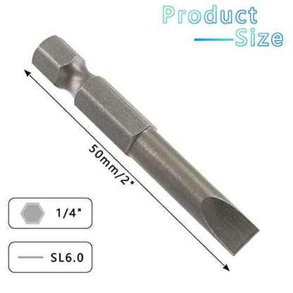 10 Pcs SL6 Magnetic Slotted Screwdriver Bits S2 Steel Flat Head Screwdriver Bits with 1/4 Inch Hex Shank, 2 Inch Length