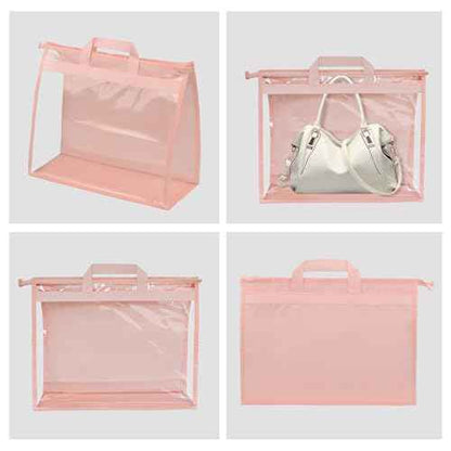 Vercord Clear PVC Handbag Dust-Free Cover Moistureproof Purse Storage Bag Organizer with Handle Zipper Space-Save Holder for Closet Pink XL 3Pcs