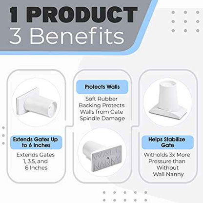 Wall Nanny Extender - 6 Inch Baby Gate Extension Guard (3 Inches per Side) Extends Pressure Mounted Gates + Protects Walls + Stabilizes Gate - for Child, Pet & Dog Gates - Protector Works on Stairs