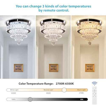 11.8" Dimmable Crystal Chandelier Crystal Ceiling Light Modern Chandeliers Flush Mount Ceiling Light Lamp Fixture for Dining Room Living Room Bedroom Hallway Remote Control