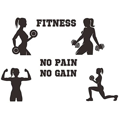 Women Fitness Wall Decal - ¡°No Pain No Gain¡± Motivational Quote with Girl Lifting Weights - PVC Removable Vinyl Sticker for Gym, Home Workout Room, Bedroom Decor - 34x24 Inch JWH177 (Black)