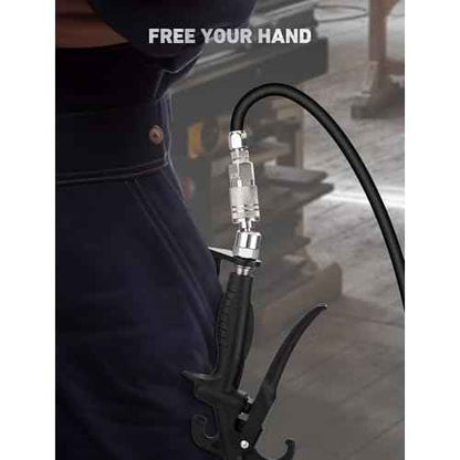 Pneumatic Tool Rafter Hook Hanger with 1/4 & 3/8 Inches Brass Air Fitting, 360¡Æ Swivel Lightweight Aluminum Air Tool Organizer Holder, L Shaped Hook for Air Nailer, Air Blow Gun