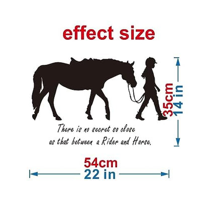 Equestrian Wall Sticker - "There is no secort so close" Quote Decals - 22"x14" (Black-JZY072-Girl Horse)