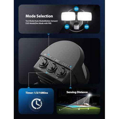 Onforu 32W 2 Head Motion Sensor Outdoor Lights, 3200LM 6500K Hardwired LED Security Light, Dusk to Dawn, Motion Detector Light for Outside, 2 Pack IP65 Waterproof Flood Lights for Garage, Yard(Black)