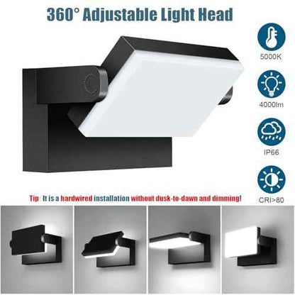 40W LED Outdoor Wall Light, 5000K Daylight Waterproof Floodlights, 360 ¡Æ Adjustable Wallpack Lighting Modern Security Commercial Exterior Wall Mount Fixture for Yard Hardwired Super Bright