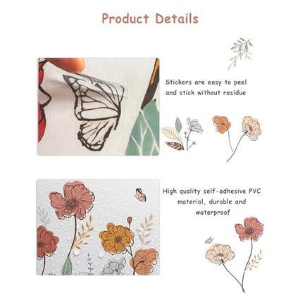 Boho Wall Stickers, Flower Wall Decals, Boho Decor Art for Bedroonm Living Room Nursery Stickers & Murals, Wildflower Floral Themed Decals Peel and Stick