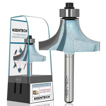 KEENTECH Round Over Router Bit, 1/4" Shank, Edge Forming Router Bit for Wood, Corner Rounding (1/4 Inch Shank , 1-1/2 Inch Diameter , R1/2 Inch Radius)