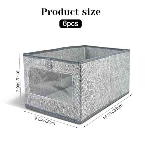 6 Pieces Linen Closet Storage Bins with Clear Window, Shelf Basket Closet Clothes Organizer Storage Containers for Organizing Shelves Wardrobe Office Clothing Books