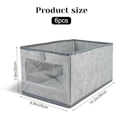6 Pieces Linen Closet Storage Bins with Clear Window, Shelf Basket Closet Clothes Organizer Storage Containers for Organizing Shelves Wardrobe Office Clothing Books