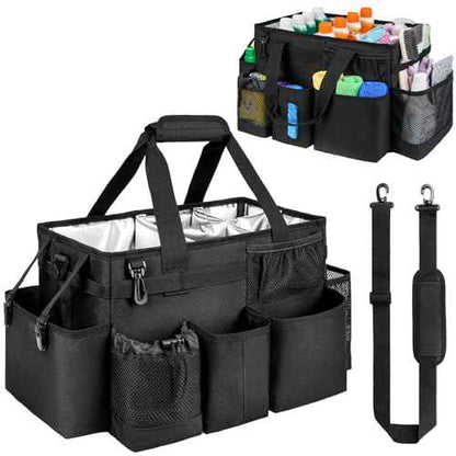 Cleaning Caddy Bag, Large Cleaning Supplies Organizer for Housekeepers, Housekeeping Caddy with Handle and Detachable Padded Cushion, Black