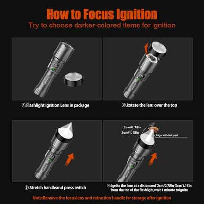 SKYFIRE Rechargeable Flashlights High Lumens with Ignition Lens,3000lm Super Bright Flashlight Zoomable 4 Modes Waterproof Powerful Tactical Torch Flash Light for Camping Essentials,Outdoor,Home&Gifts